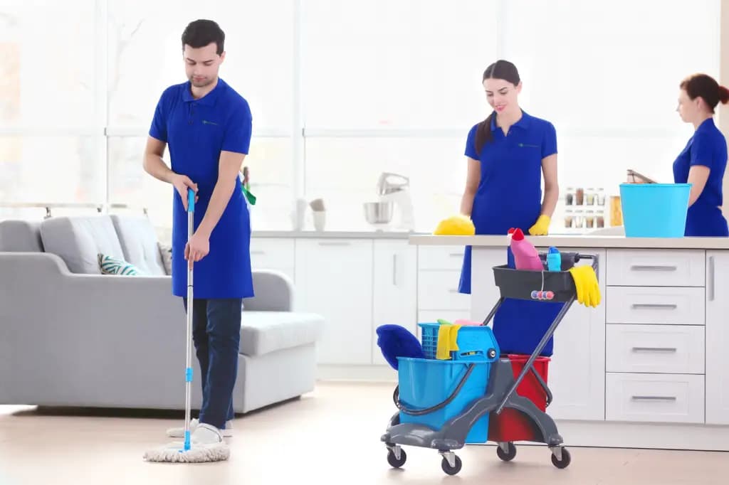 ANZ hospitality cleaner deep-cleaning a Norwest kitchen